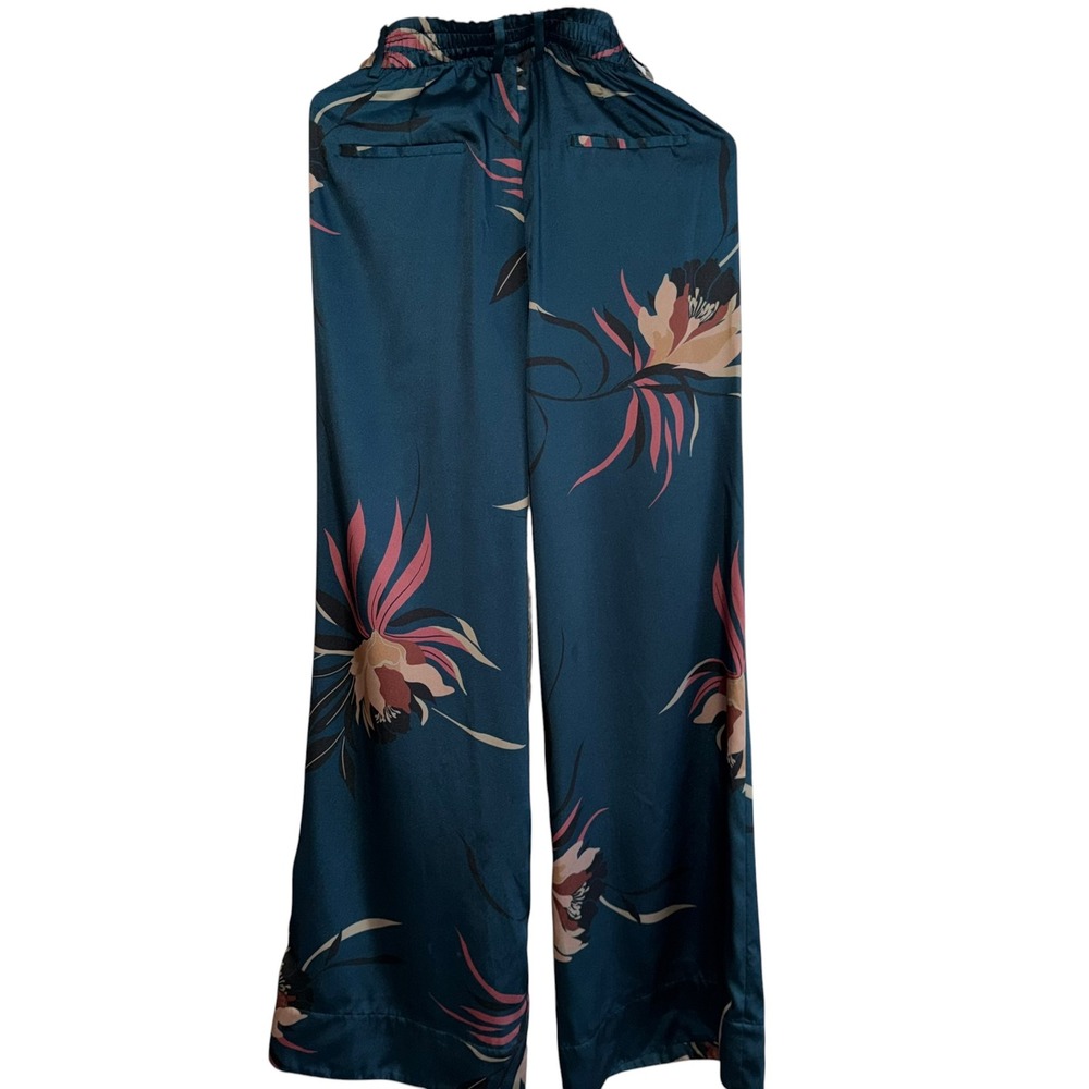 Zara Woman Teal Floral Wide Leg Palazzo Pants S High Rise Flowy - Picture 11 of 11